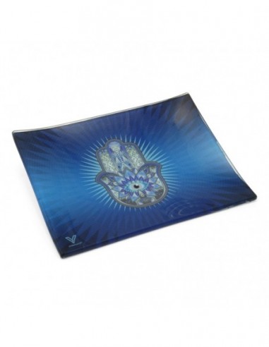 BANDEJA DE CRISTAL PARA LIAR V-SYNDICATE HAMSA BLUE PEQUEÑA (16X12CM) * BANDEJAS DE FUMADOR