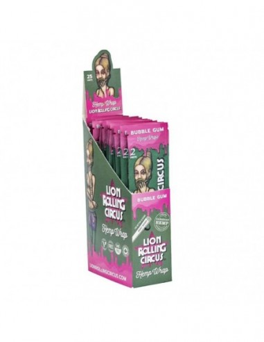 LION ROLLING CIRCUS HEMP WRAP BUBBLE GUM DISPLAY 25 SOBRES  PAPEL Y FILTROS