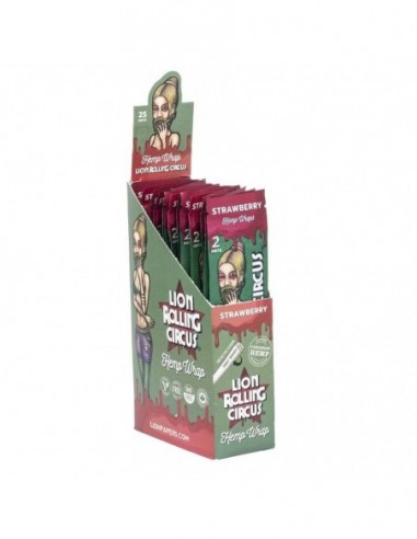 LION ROLLING CIRCUS HEMP WRAP STRAWBERRY DISPLAY 25 SOBRES  PAPEL Y FILTROS