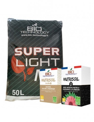 PACK PRÊT À L'EMPLOI SLM 50L +NUTRISOIL 2  350GR + CALMAG 175GR ETIQUETA FRANCESA  BIO-TECHNOLOGY