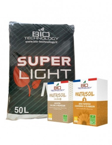 PACK PRÊT À L'EMPLOI SLM 50L +NUTRISOIL 3  350GR + CALMAG 175GR ETIQUETA FRANCESA  BIO-TECHNOLOGY..