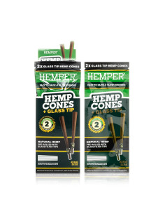 DISPLAY HEMPER 2PK KING SIZE CONES WITH GLASS TIPS
