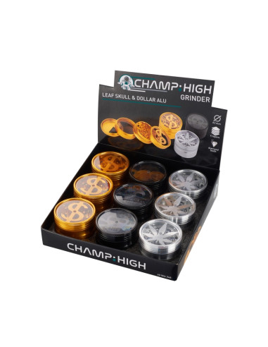 GRINDER HOJA, CALAVERA, DOLAR  (63MM) - DISPLAY 9 UNIDADES - COLORES V