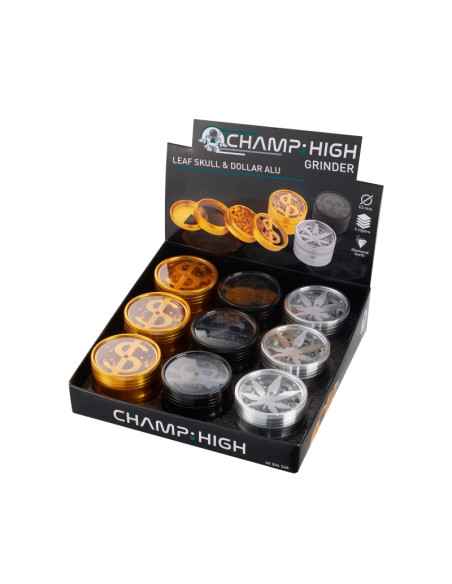 GRINDER HOJA, CALAVERA, DOLAR  (63MM) - DISPLAY 9 UNIDADES - COLORES V