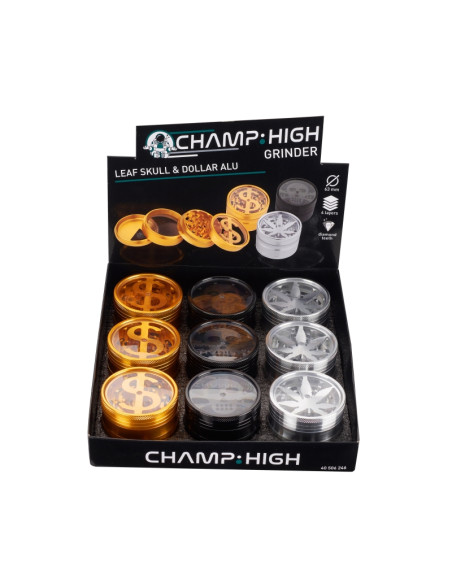 GRINDER HOJA, CALAVERA, DOLAR  (63MM) - DISPLAY 9 UNIDADES - COLORES V