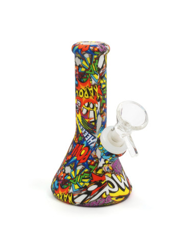BONG DE SILICONA BEAKER CON IMPRESIÓN WATER TRANSFER Y BOL DE VIDRIO
