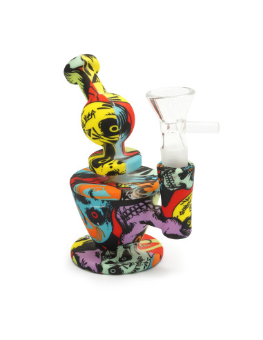 PIPA DE AGUA MINI BUBBLER DE SILICONA CON IMPRESIÓN WATER TRANSFER Y C