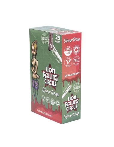 LION ROLLING CIRCUS HEMP WRAP STRAWBERRY (DISPLAY 25 SOBRES)