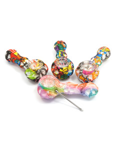 PIPA DE SILICONA SPOON CON IMPRESION WATER TRANSFER, BOL DE VIDRIO Y D