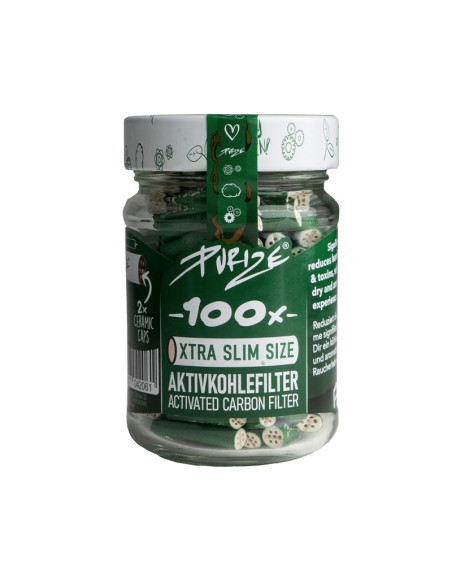 FILTROS PURIZE XTRA SLIM (100 UDS / TARRO CRISTAL) VERDE