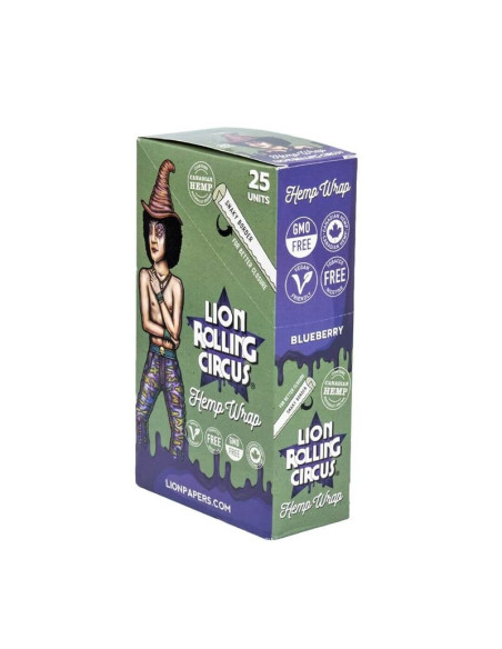 LION ROLLING CIRCUS HEMP WRAP BLUEBERRY (DISPLAY 25 SOBRES)