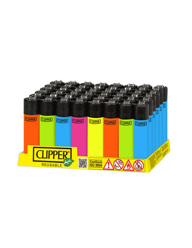 MECHERO CLIPPER CLASSIC LARGE SOLID FLUO (DISPLAY 48 UDS)